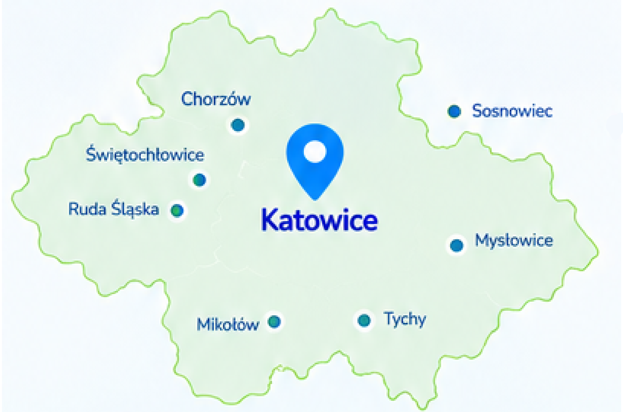 Mapa obszaru działania – Katowice i okolice